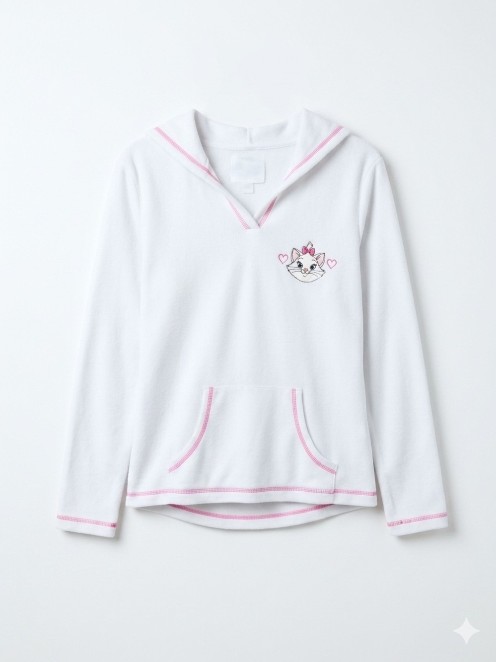 Disney Marie The Cat Pullover Hoodie Sweatshirt White Pink Soft Girl Junior 7/9